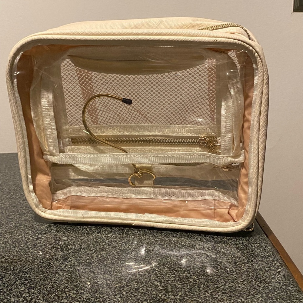 Beige/Clear Travel Toiletries and Jewelry Organizer